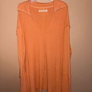 Free People size L Orange Waffle Knit Women's Top